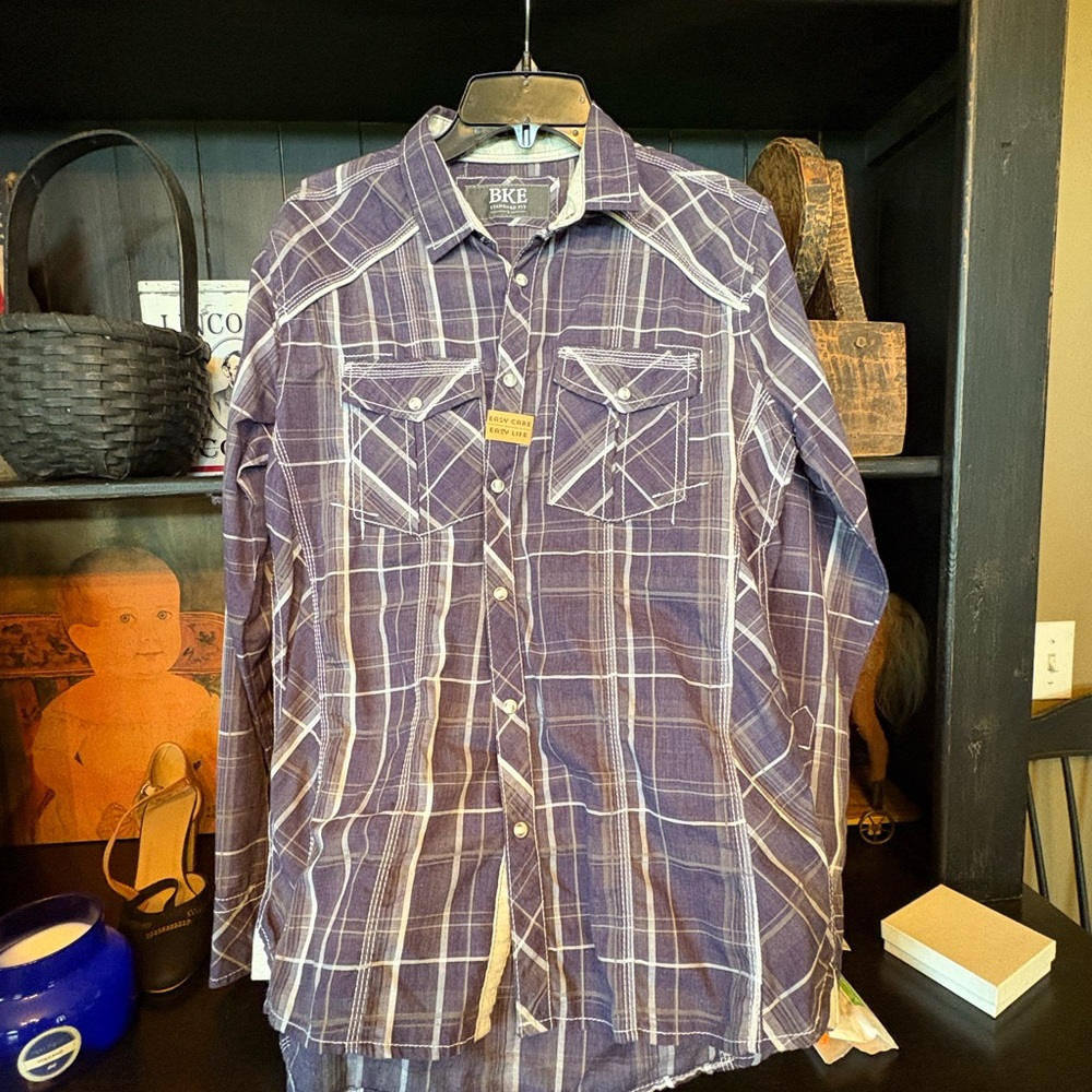 BKE Navy  and White Plaid Button-Down Shirt